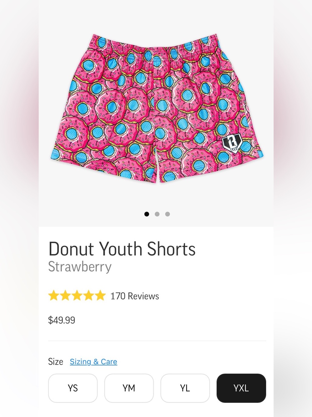 Baseball 101 Donut Youth Shorts - Strawberry Pink